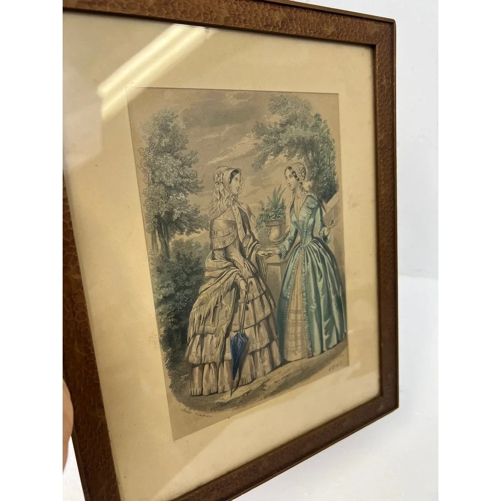 Vintage Wood Hammered Frame FITS 9x11 Victorian Fashion Plate Art Glass Decor